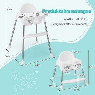 Northix  4 in 1 Babyhochstuhl aus PP & Edelstahl Hochstuhl Umwandelbar mit Abnehmbarem Doppeltablett Weiß 
