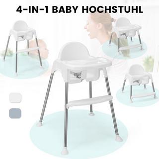 Northix  4 in 1 Babyhochstuhl aus PP & Edelstahl Hochstuhl Umwandelbar mit Abnehmbarem Doppeltablett Weiß 