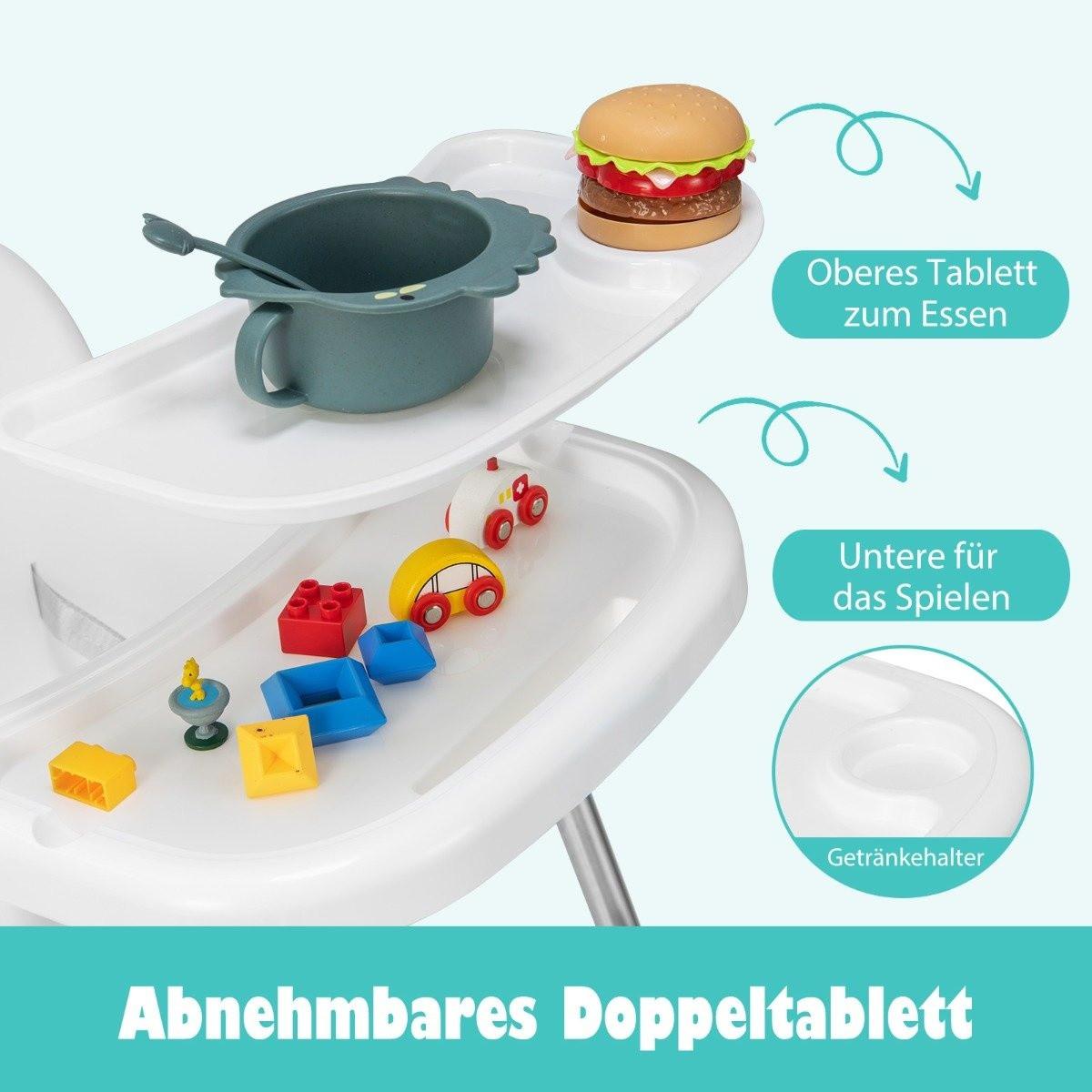 Northix  4 in 1 Babyhochstuhl aus PP & Edelstahl Hochstuhl Umwandelbar mit Abnehmbarem Doppeltablett Weiß 