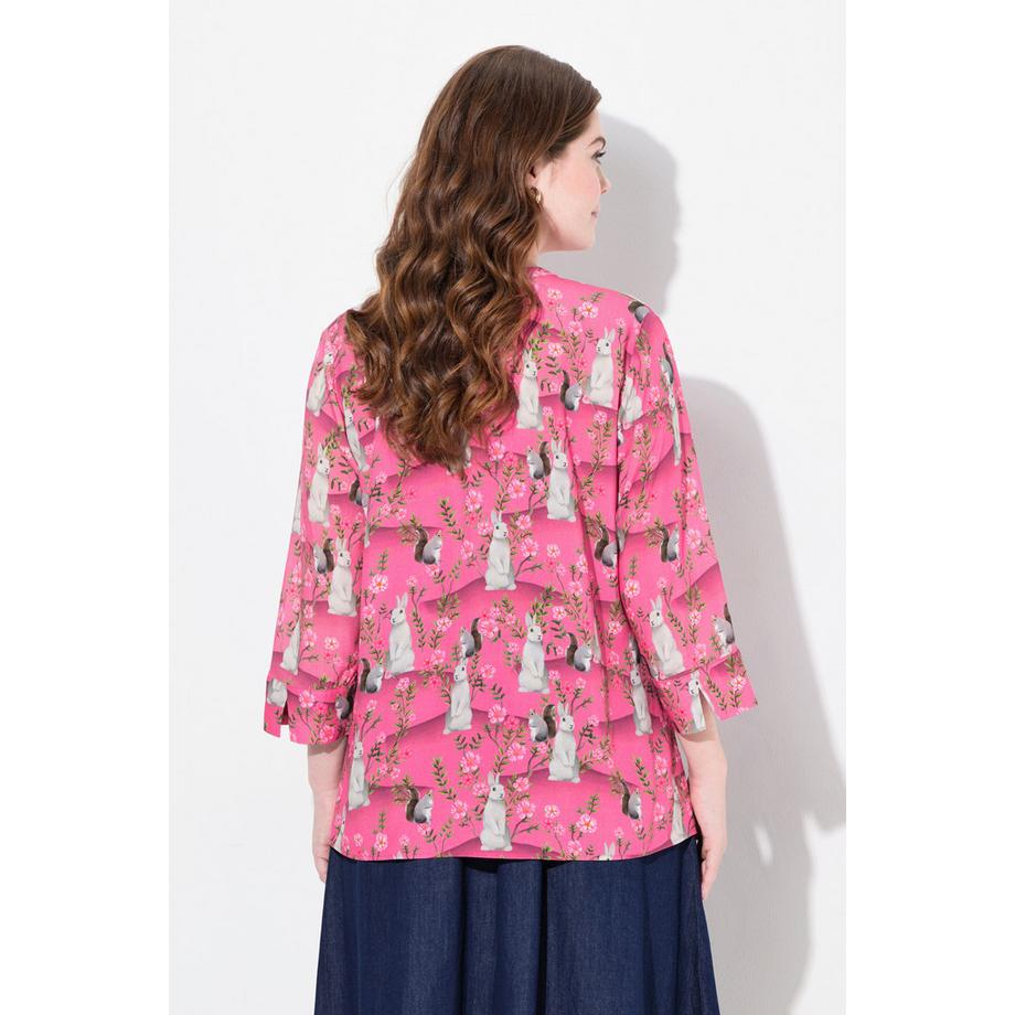 Ulla Popken Tunika Stehkragen V-Ausschnitt Zierfalte 3/4-Arm  