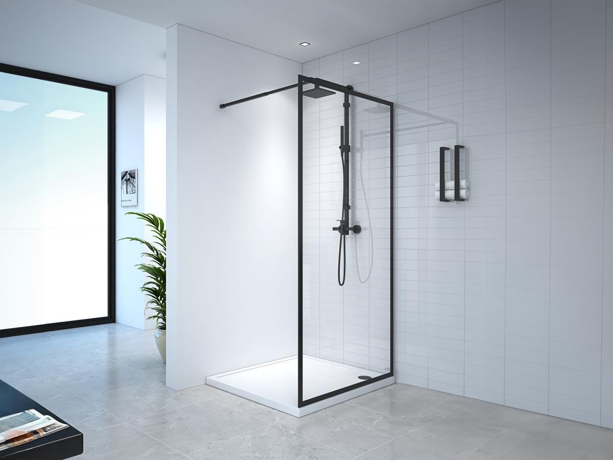 SHOWER DESIGN Duschtrennwand Seitenwand italienische Dusche - 100 x 200 cm - Sicherheitsglas - Schwarz matt - AMBERI  