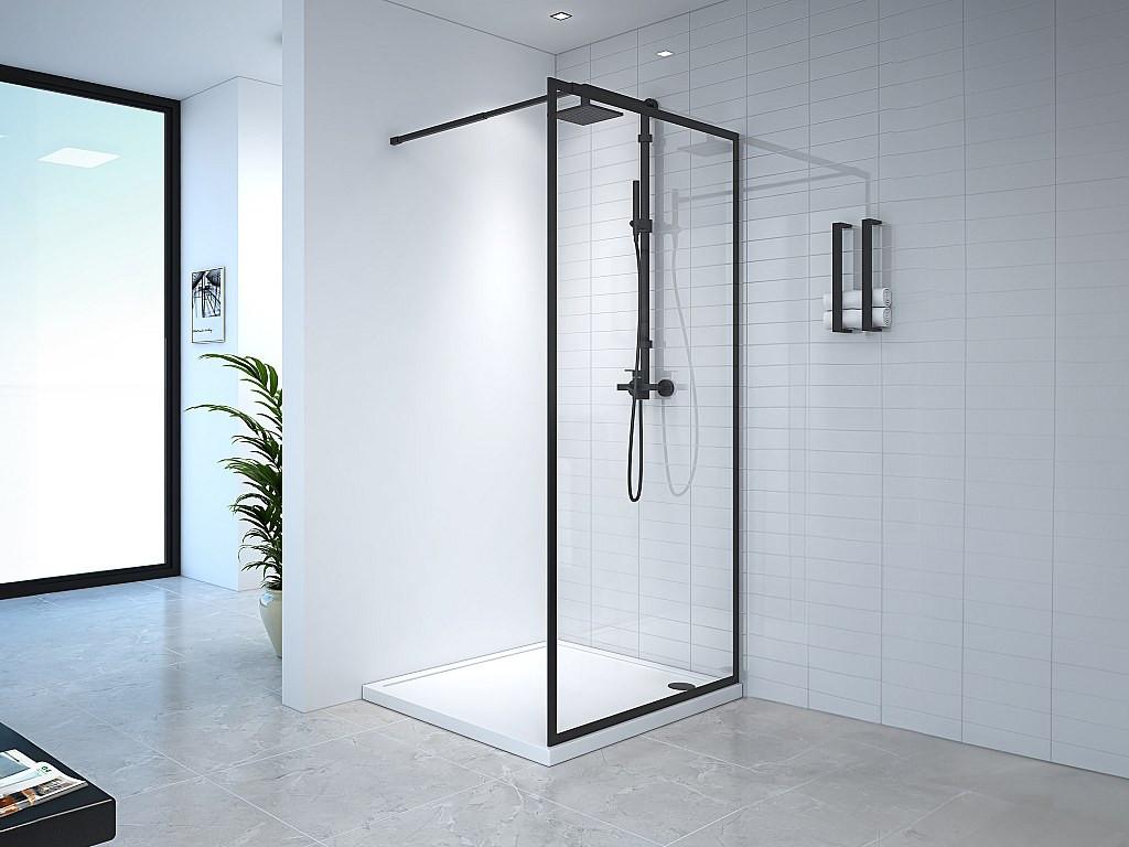 SHOWER DESIGN Duschtrennwand Seitenwand italienische Dusche - 100 x 200 cm - Sicherheitsglas - Schwarz matt - AMBERI  