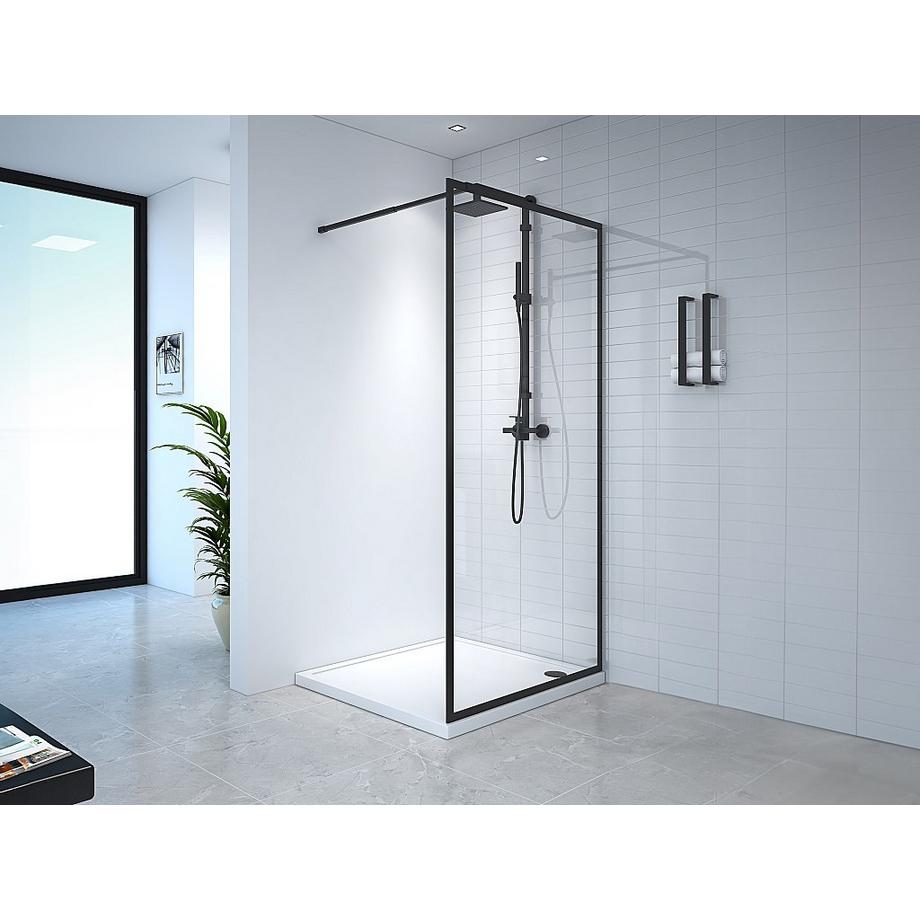 SHOWER DESIGN Duschtrennwand Seitenwand italienische Dusche - 100 x 200 cm - Sicherheitsglas - Schwarz matt - AMBERI  