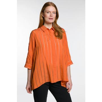 Blusa dal taglio svasato in misto lino a righe con colletto da camicia e maniche a 3/4