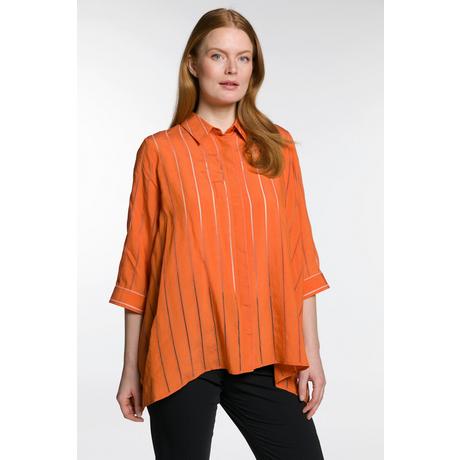 Ulla Popken  Bluse, Streifen, A-Linie, Hemdkragen, 3/4-Arm, Leinenmix 