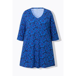 Ulla Popken  Longshirt, Blüten, A-Linie, V-Ausschnitt, 3/4-Arm 