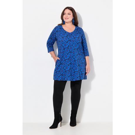 Ulla Popken  Longshirt, Blüten, A-Linie, V-Ausschnitt, 3/4-Arm 