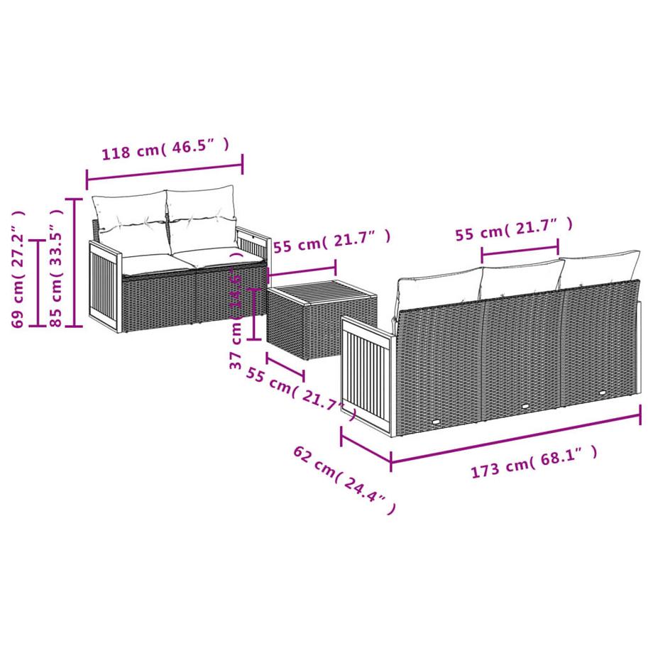 VidaXL set divano da giardino Polirattan  