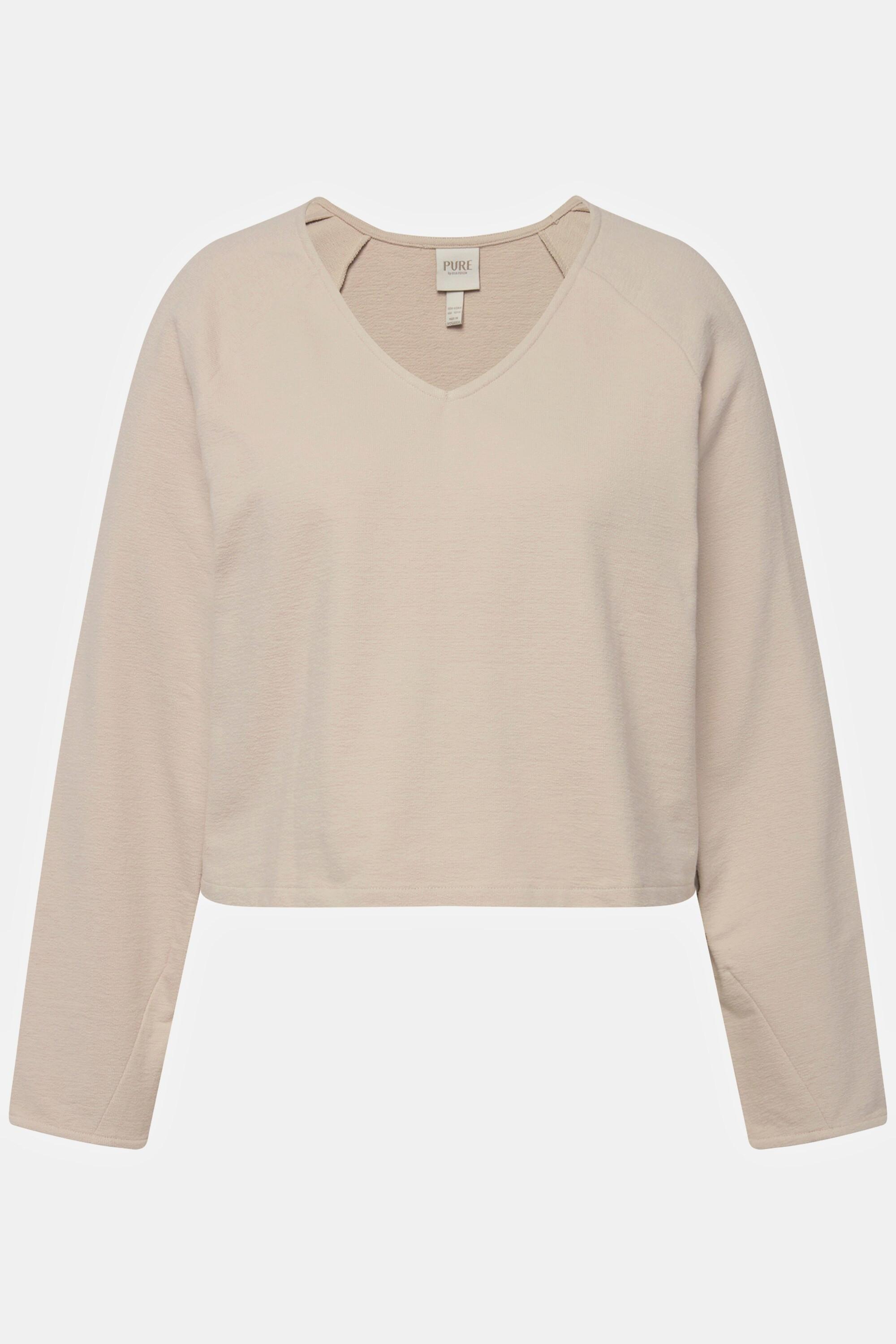 Ulla Popken  Sweat court, col V, manches longues, coton bio 