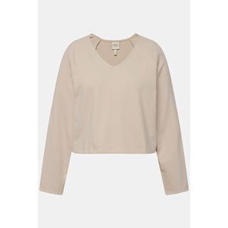 Ulla Popken  Sweat court, col V, manches longues, coton bio 