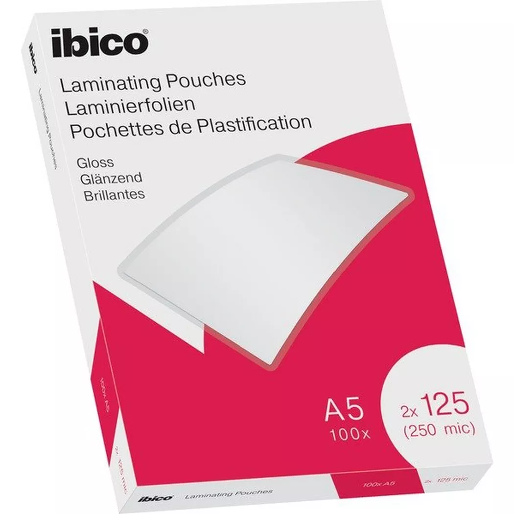 Ibico Gloss A5 Laminating Pouches 250 Micron Crystal clear Pack 100