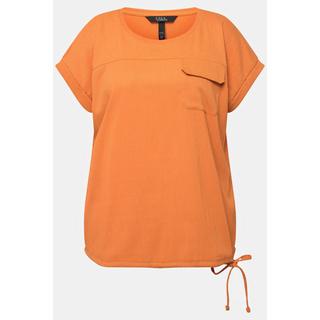 Ulla Popken  T-shirt dal taglio oversize con laccetto nell'orlo, scollo a girocollo e mezze maniche 