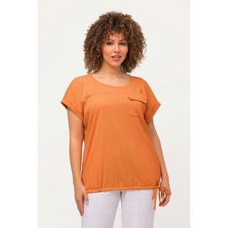 Ulla Popken  T-shirt dal taglio oversize con laccetto nell'orlo, scollo a girocollo e mezze maniche 