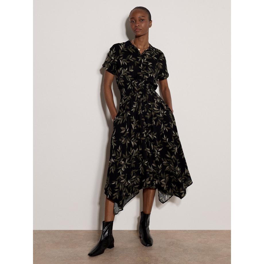 APRICOT Midi-Kleid im Blusen-Stil mit Blattmuster  
