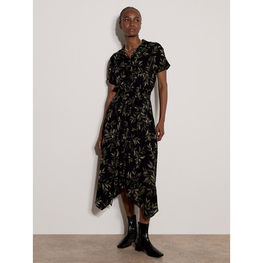 Robe mi-longue chemise à imprimé feuilles