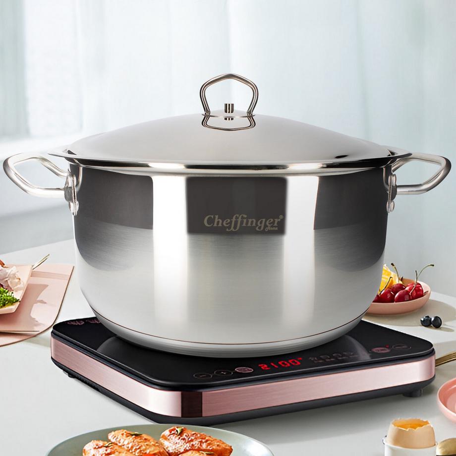 Cheffinger Marmite 34 cm avec Couvercle en Inox  