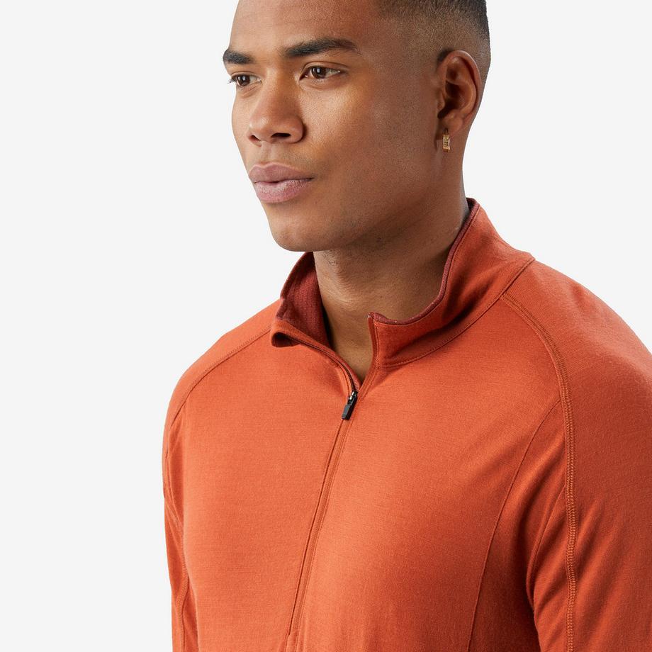 FORCLAZ  T-shirt manches longues à col zip en laine mérinos homme, Merino Resist marron 