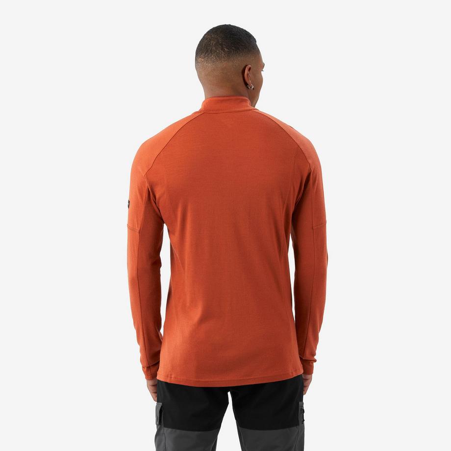 FORCLAZ  T-shirt manches longues à col zip en laine mérinos homme, Merino Resist marron 