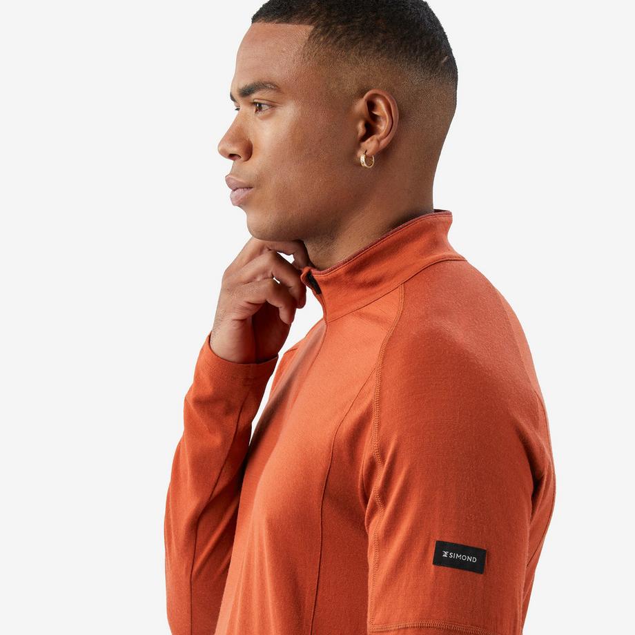 FORCLAZ  T-shirt manches longues à col zip en laine mérinos homme, Merino Resist marron 