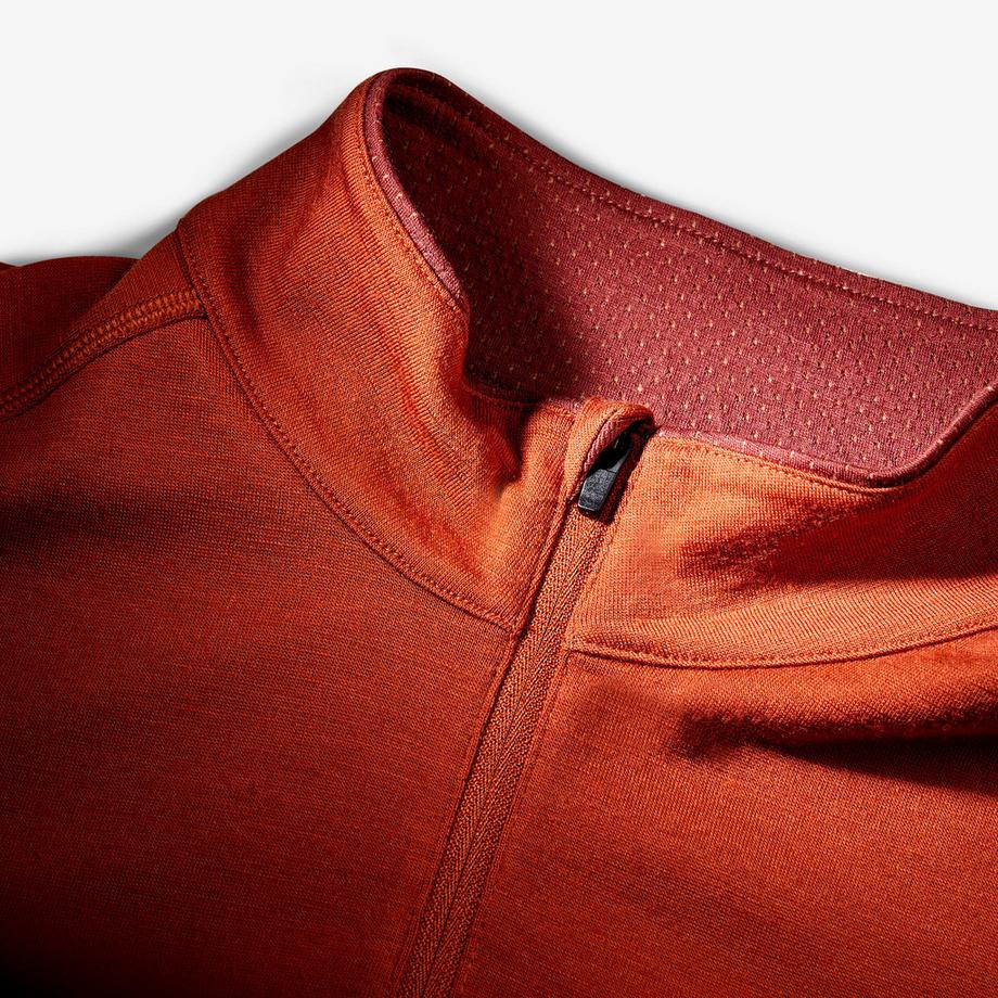FORCLAZ  T-shirt manches longues à col zip en laine mérinos homme, Merino Resist marron 