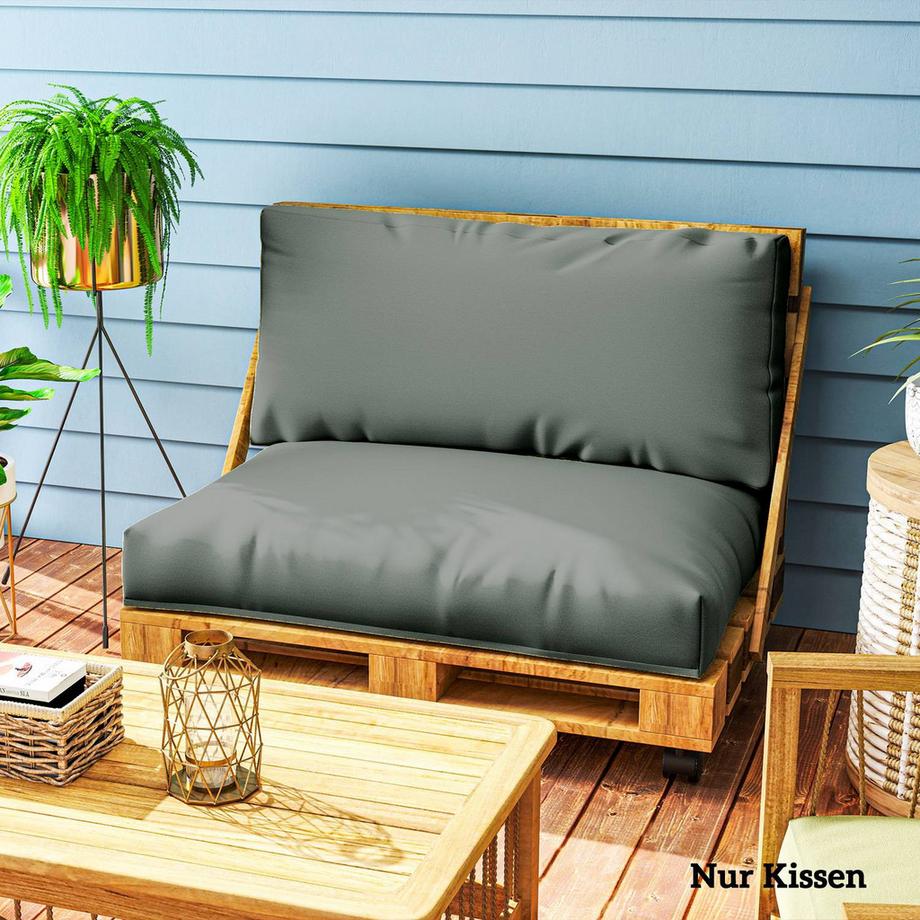 Northio  Palettenkissen 2er Set Abnehmbar Sitzkissen Palettenpolster mit Rückenlehne Outdoor Kissen Palettenauflagen für Europaletten Palettensofa Palettenmöbel 120 x 80 x 20 cm Dunkelgrau Aosom 