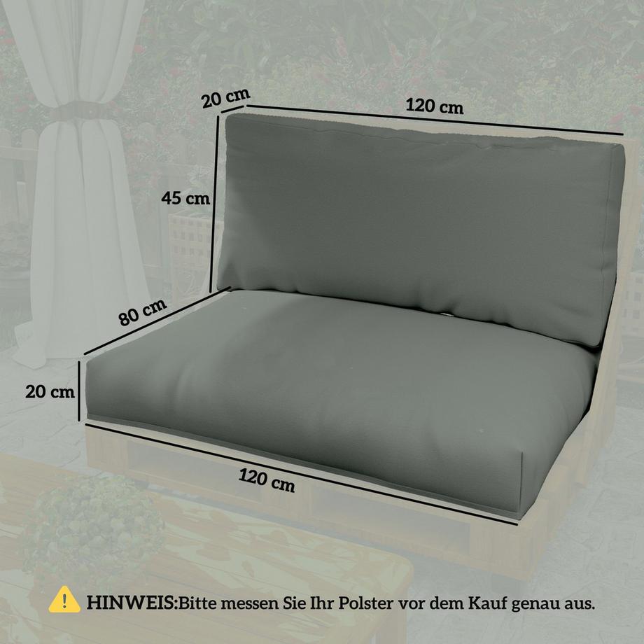 Northio  Palettenkissen 2er Set Abnehmbar Sitzkissen Palettenpolster mit Rückenlehne Outdoor Kissen Palettenauflagen für Europaletten Palettensofa Palettenmöbel 120 x 80 x 20 cm Dunkelgrau Aosom 