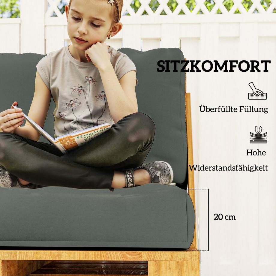 Northio  Palettenkissen 2er Set Abnehmbar Sitzkissen Palettenpolster mit Rückenlehne Outdoor Kissen Palettenauflagen für Europaletten Palettensofa Palettenmöbel 120 x 80 x 20 cm Dunkelgrau Aosom 
