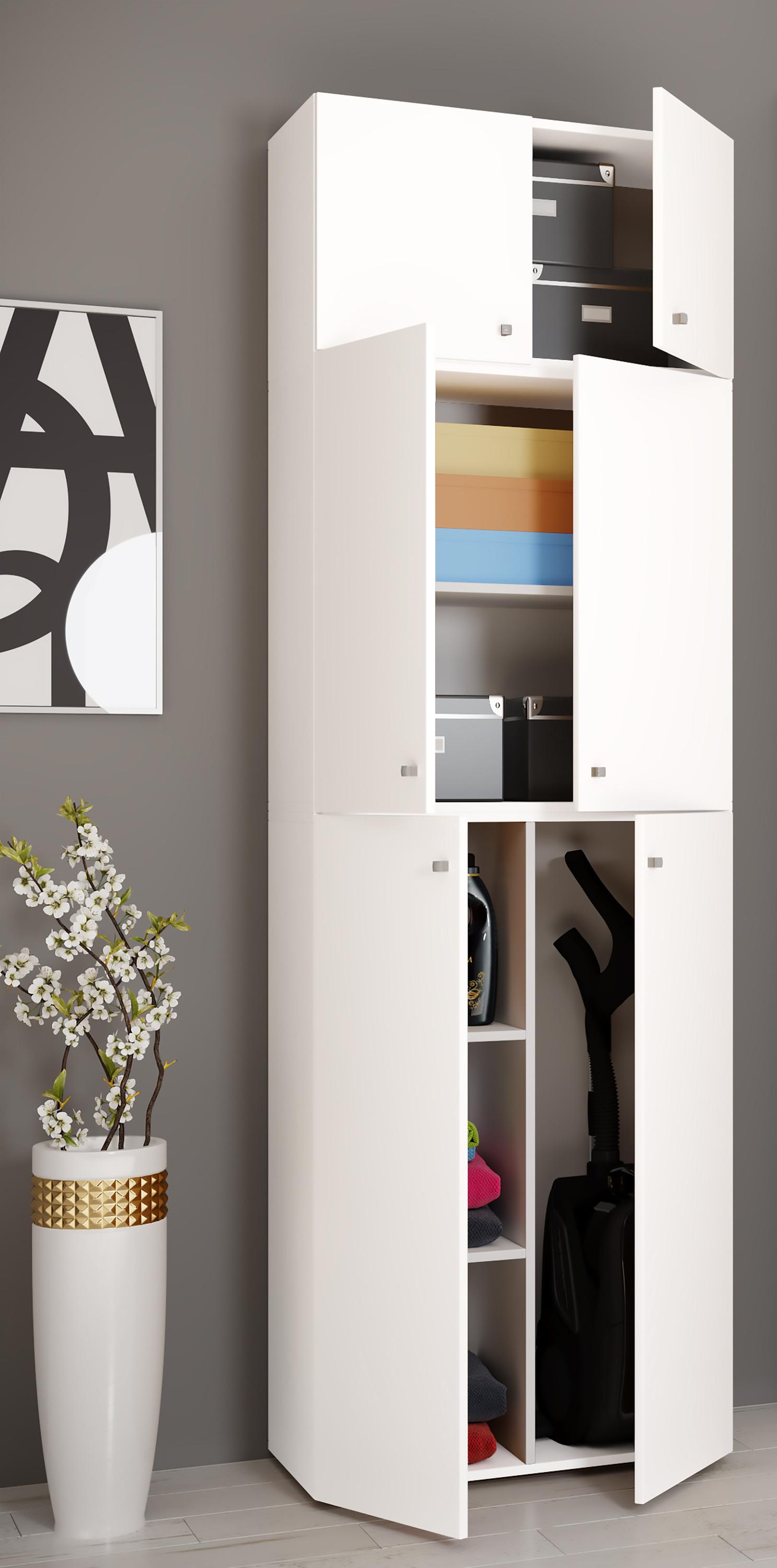 VCM Holz Besenschrank Staubsauger Putzschrank Haushaltsschrank Drehtüren Lona A  