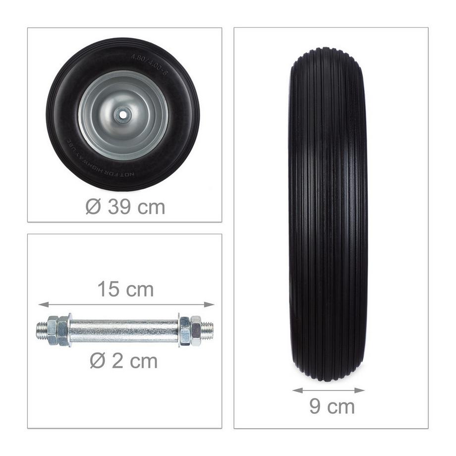 B2X  Schubkarrenrad aus Vollgummi mit Achse 