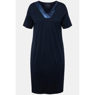 Ulla Popken  Chemise de nuit avec décolleté en V et manches courtes, détails en satin 