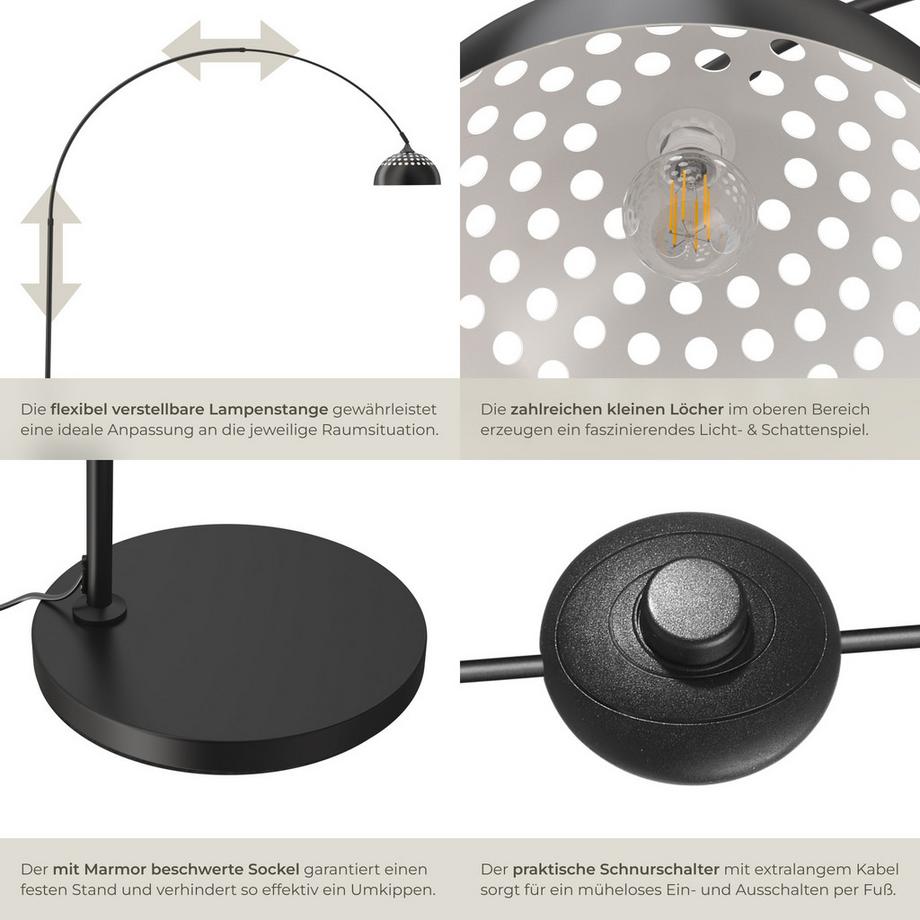 Tectake  Lampada ad arco Arcus Stile retrò anni '70 