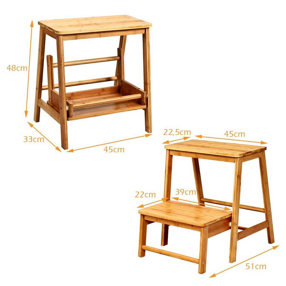 Northix Tabouret pliant en bambou à 2 marches  