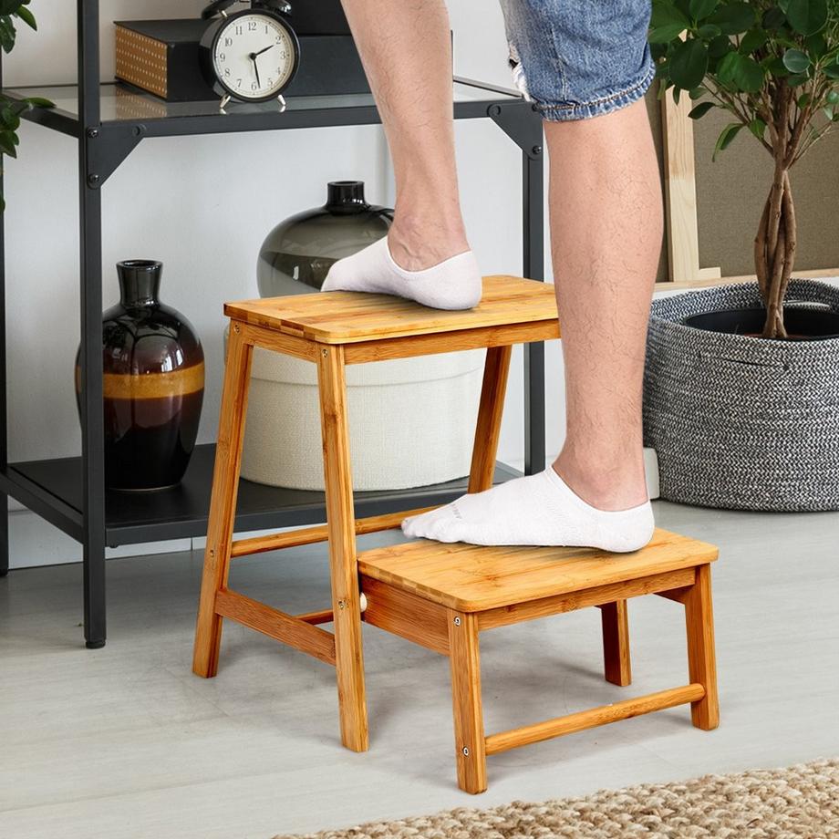 Northix Tabouret pliant en bambou à 2 marches  