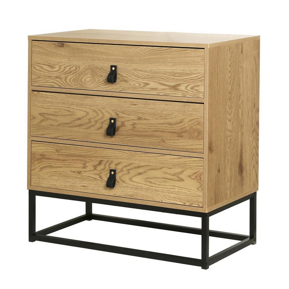 Calicosy Kommode in Eiche-Dekor mit 3 Schubladen und Metallgestell  