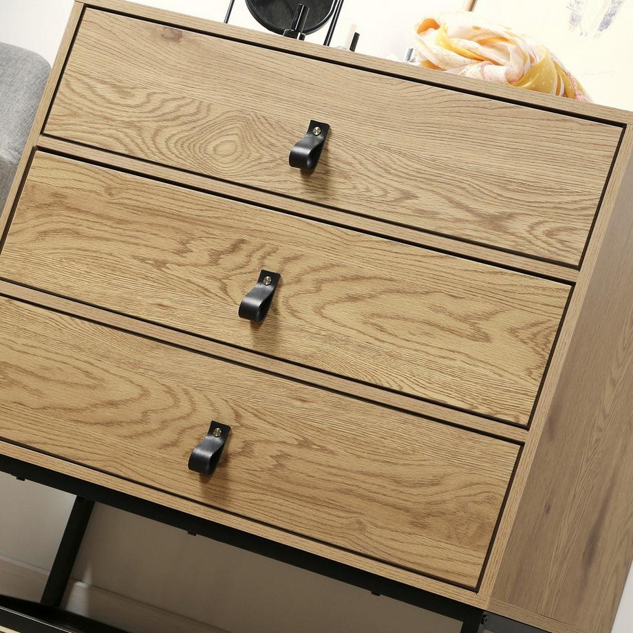Calicosy Kommode in Eiche-Dekor mit 3 Schubladen und Metallgestell  