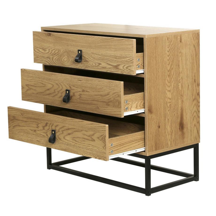 Calicosy Kommode in Eiche-Dekor mit 3 Schubladen und Metallgestell  