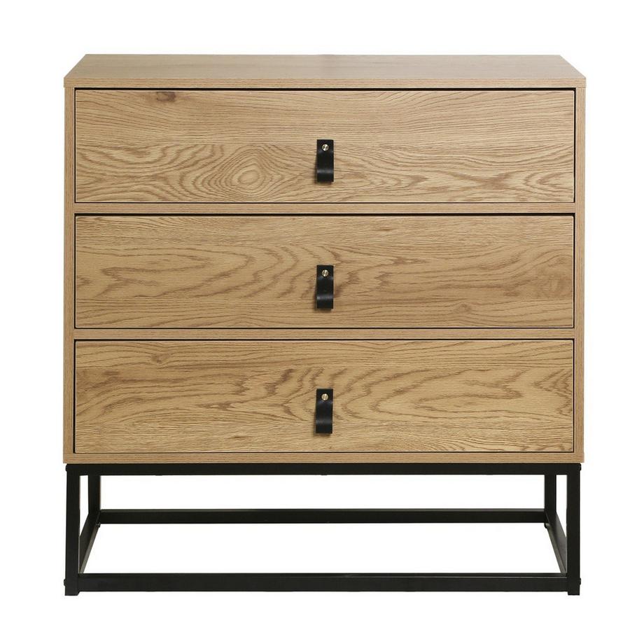 Calicosy Kommode in Eiche-Dekor mit 3 Schubladen und Metallgestell  