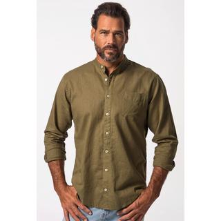 JP1880  Camicia in misto lino dalla vestibilità moderna con colletto alla coreana e maniche lunghe 