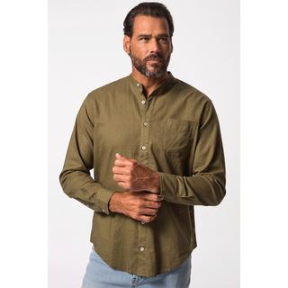 JP1880  Camicia in misto lino dalla vestibilità moderna con colletto alla coreana e maniche lunghe 