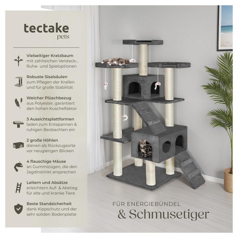 Tectake  Arbre à chat KNUTI 186 cm avec griffoir et plateforme d'escalade 
