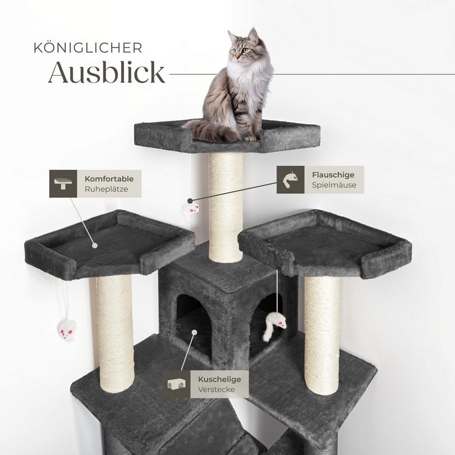 Tectake  Arbre à chat KNUTI 186 cm avec griffoir et plateforme d'escalade 