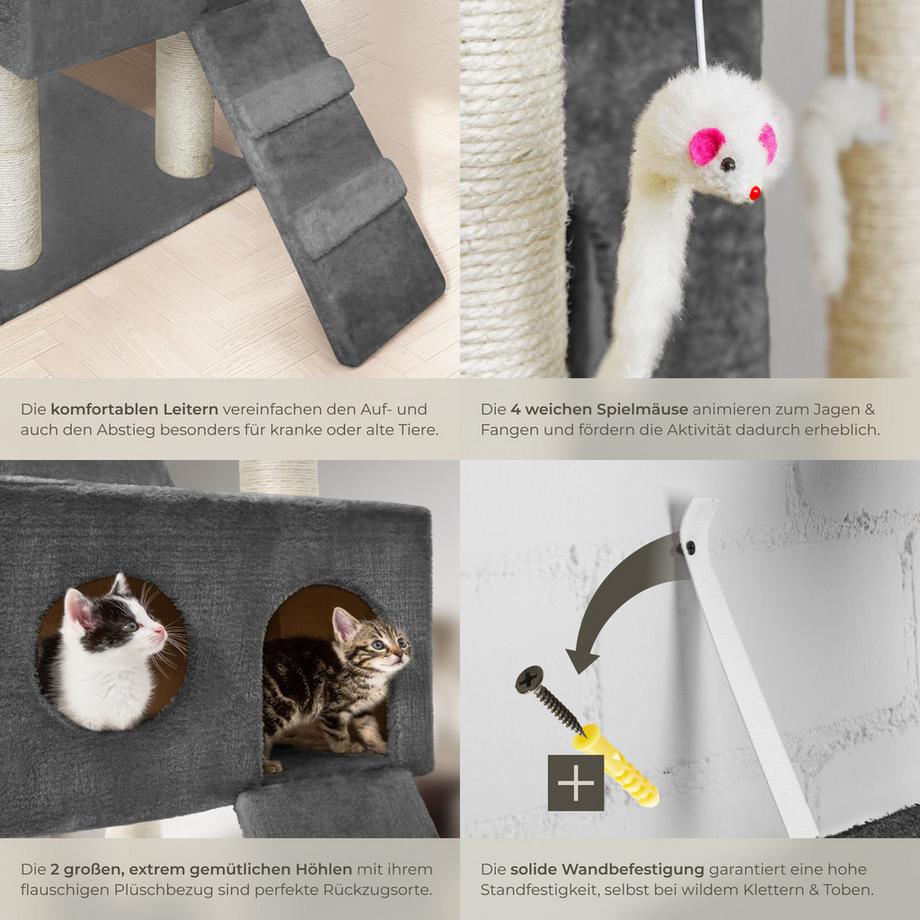 Tectake  Arbre à chat KNUTI 186 cm avec griffoir et plateforme d'escalade 