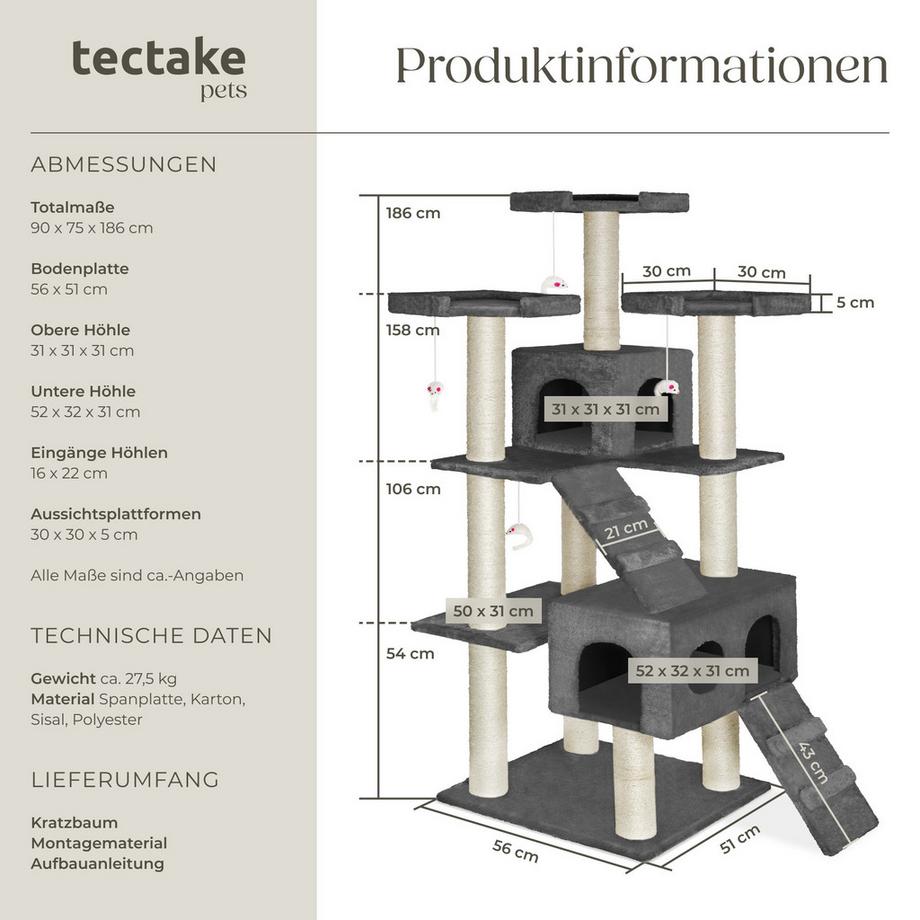 Tectake  Albero tiragraffi  Knuti  186 cm 