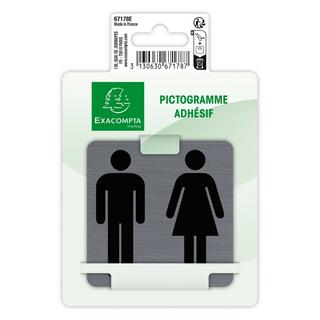 Exacompta Piastra porta autoadesiva alluminio Toilette Donna/Uomo 7,5x7,5 cm  