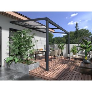 Vente-unique Pergola adossée avec toit coulissant - 12m² - anthracite - IZEDA  