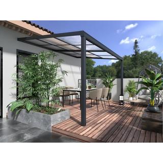 Vente-unique Pergola adossée avec toit coulissant - 12m² - anthracite - IZEDA  