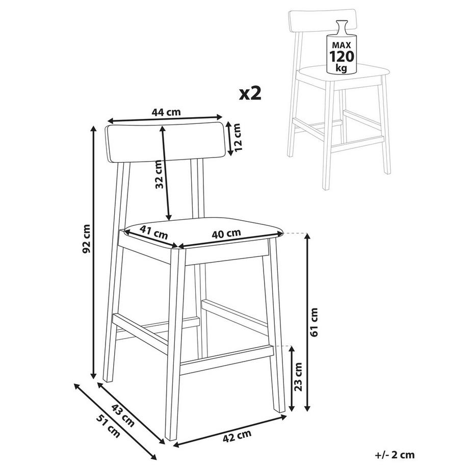 Beliani Lot de 2 chaises de bar en Bois d\'hévéa Rétro ISANTI  