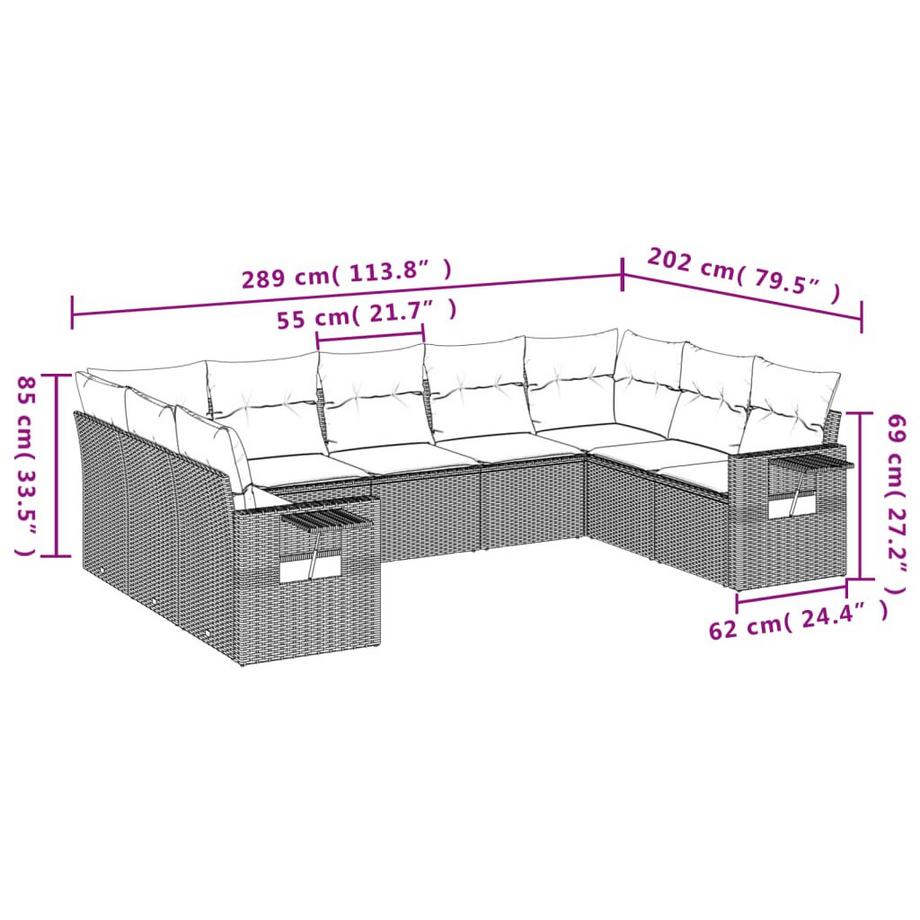VidaXL set divano da giardino Polirattan  