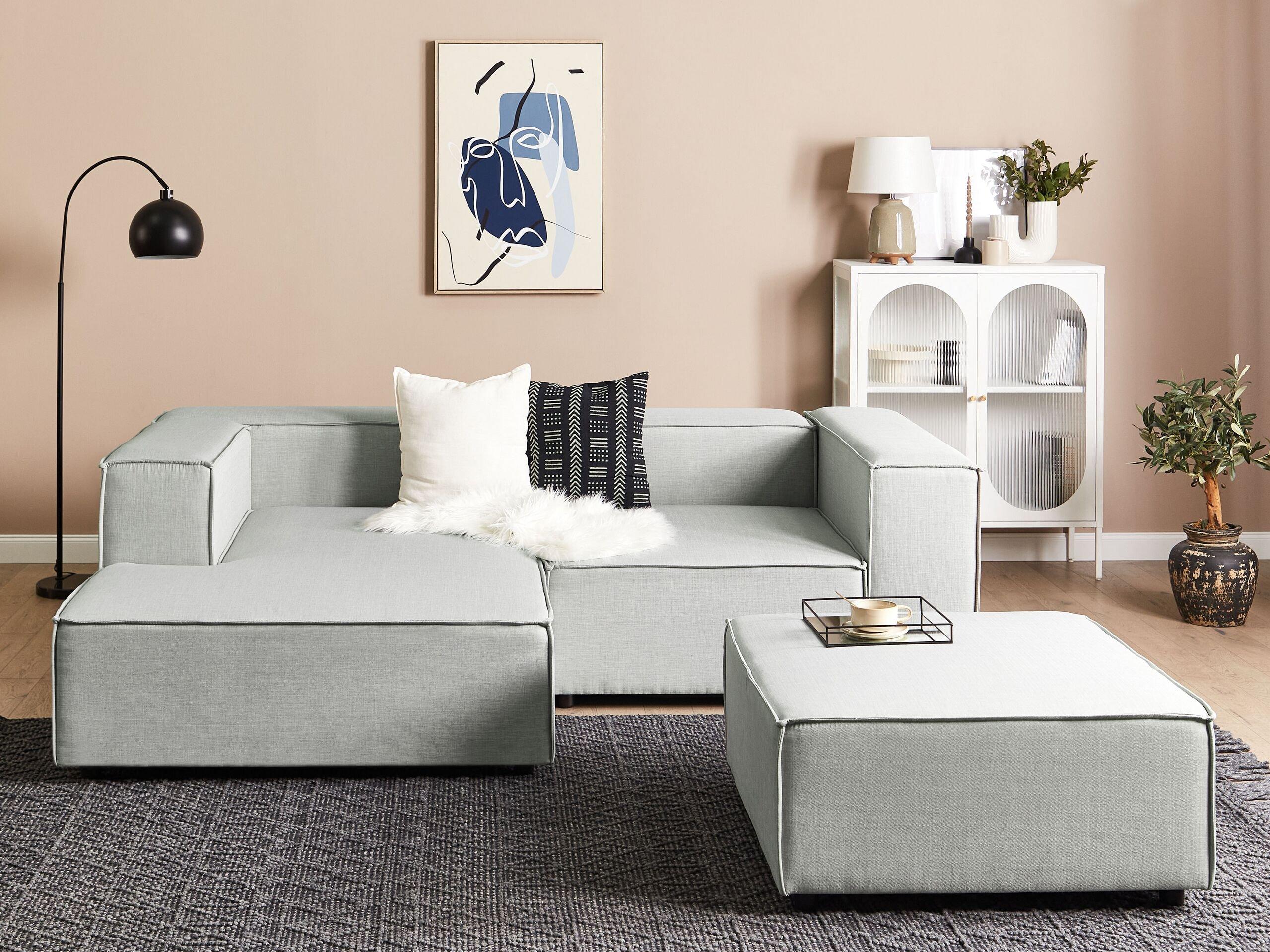 Beliani Ecksofa mit Ottomane aus Leinen Modern APRICA  