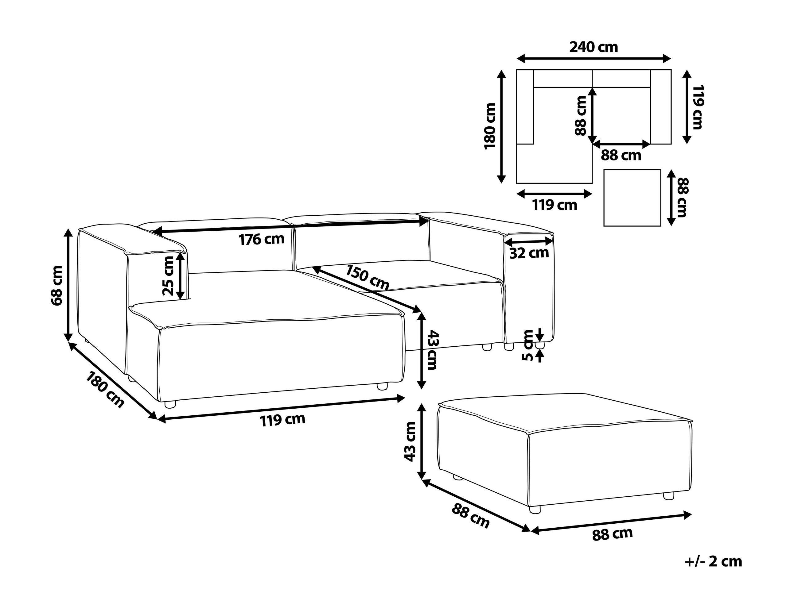 Beliani Ecksofa mit Ottomane aus Leinen Modern APRICA  